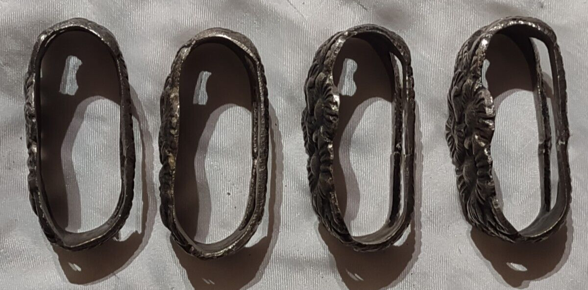 Set of 4 Primative Napkin Rings, Norsk Tinn Norway, Norwegian Serviettinger