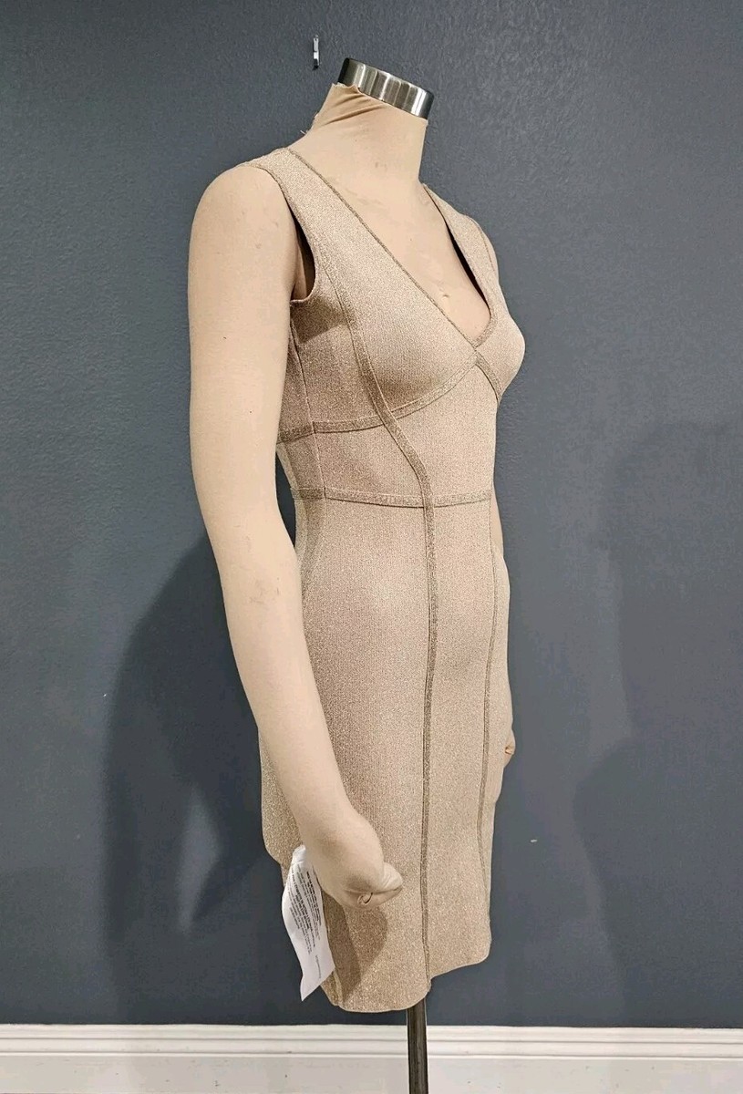 BCBG MAXAZRIA Shimmery Metallic Light Gold Bodycon Dress S | eBay