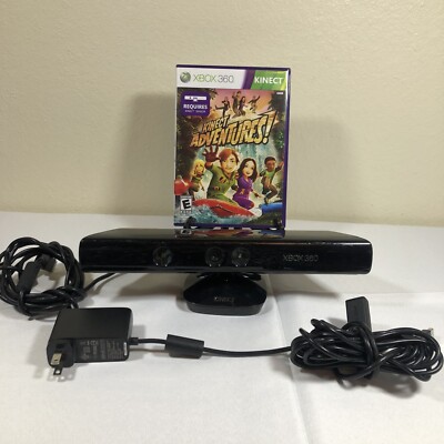 Microsoft xbox 360 Kinect Sensor Bar #1414 w/power adapter and game. Used.