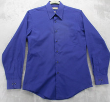 Van Heusen Button Up Shirt Mens L Slim Blue Solid Color Non-Iron Polyester Blend
