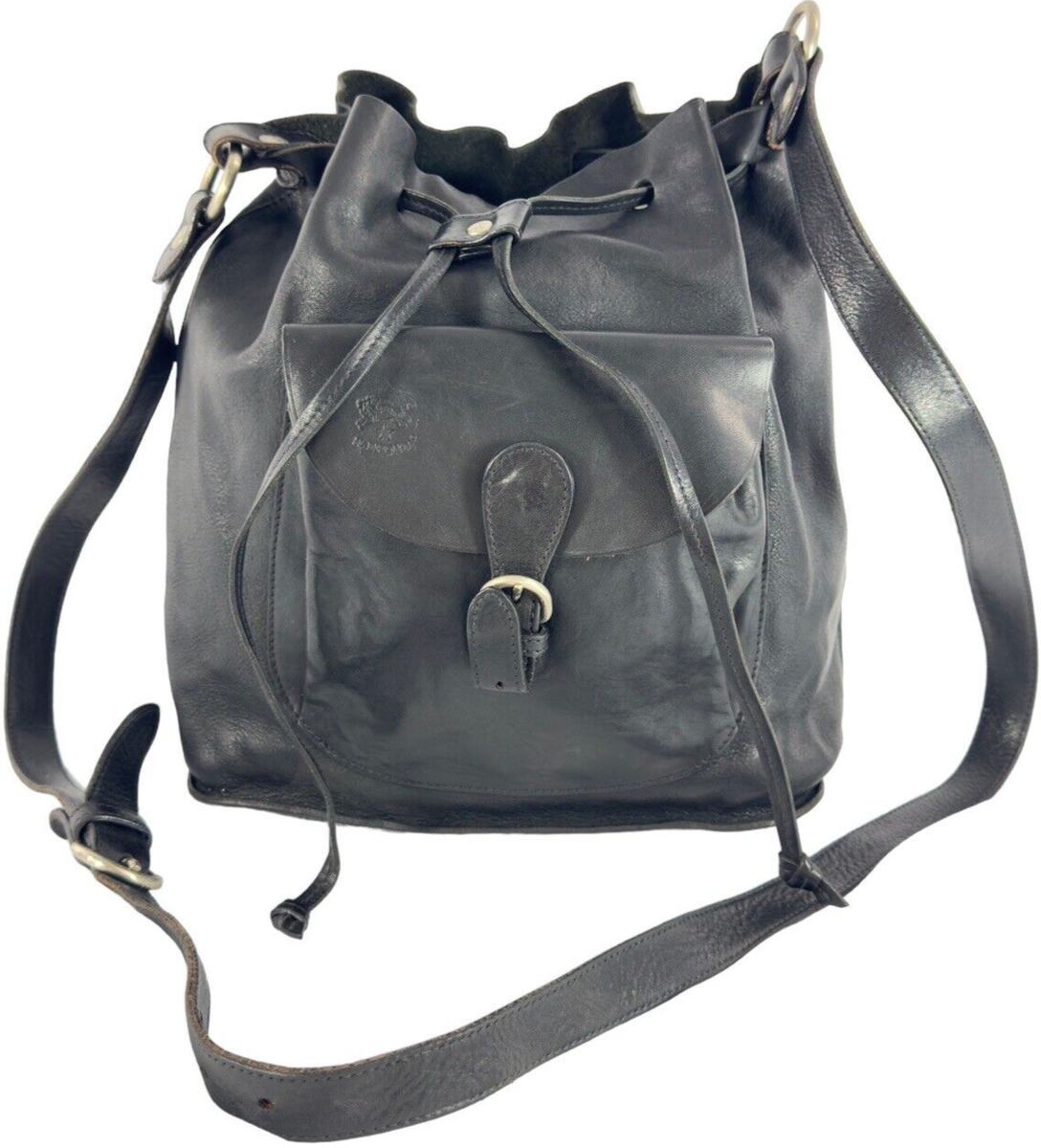 IL BISONTE ❇ フワフワ bag❇️パテッドバッグ IL BISONTE W.A DI FILIPPO Black Leather Drawstring Bucket