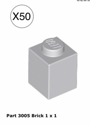 Lego 50 Light Bluish Gray 1x1 Brick / Medium Stone Gray Bricks