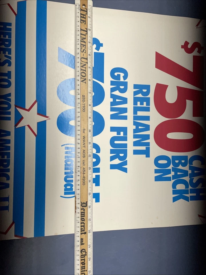 Rare vintage 1988 Plymouth Dealer Sign Reliant Gran Fury Colt E Heavy Cardboard - Image 2 of 4