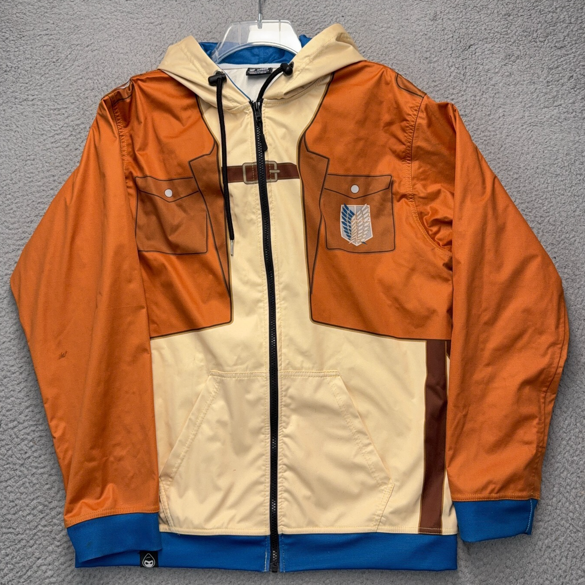 Drunk Munk Hero Hoodie Jacket Mens Large Orange Tan Full Zip Anime