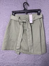 Harper Heritage Mini Skirt Sz XS Green Denim Cotton Belt Bow Pockets Boho Belted