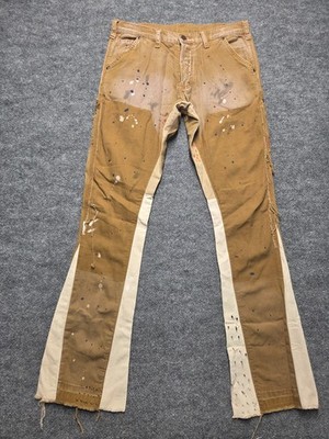 Mnml Men's Casual Carpenter Jeans Pants Brown Size 30 Paint Splash Belted Loops