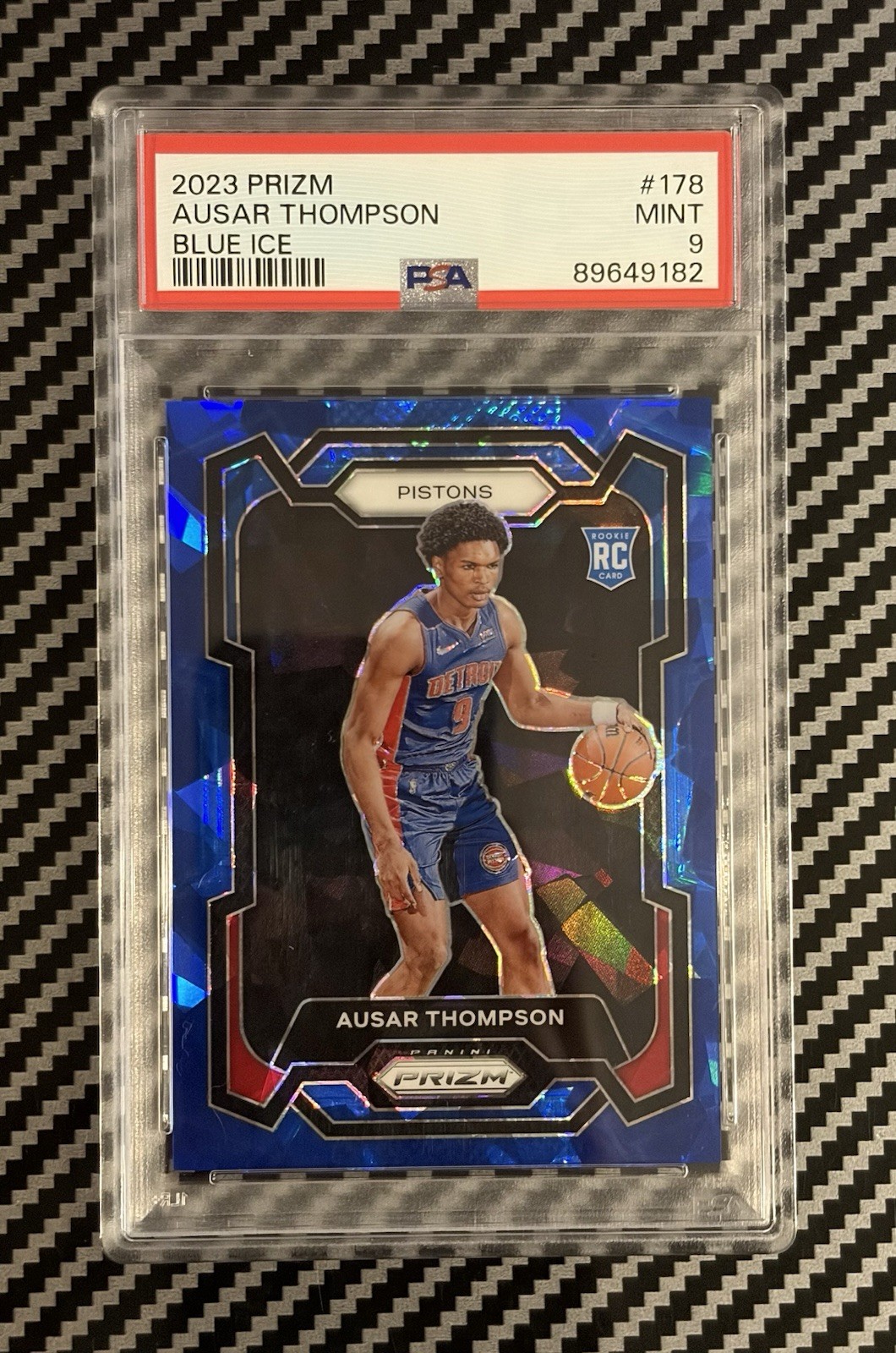 Ausar Thompson 2023-24 Panini Prizm #178 Blue Ice Rookie /125 PSA 9 Pistons