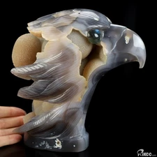 6.9" Agate Geode Hand Carved Crystal Eagle Sculpture, Crystal Healing