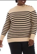 Chaps Women Sweater/Pullover-Sz 1X Black/Sesame Striped-NEW-488