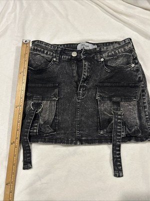 Women s Black Distressed Belted Refuge Skirt Large