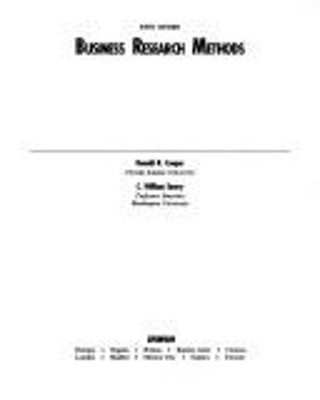 Business Research Methods Hardcover Donald R., Emory, C. William