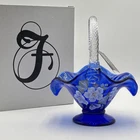 Y2K Fenton Art Glass Cobalt Blue Magnolia Basket Signed #808 Original Box 95th