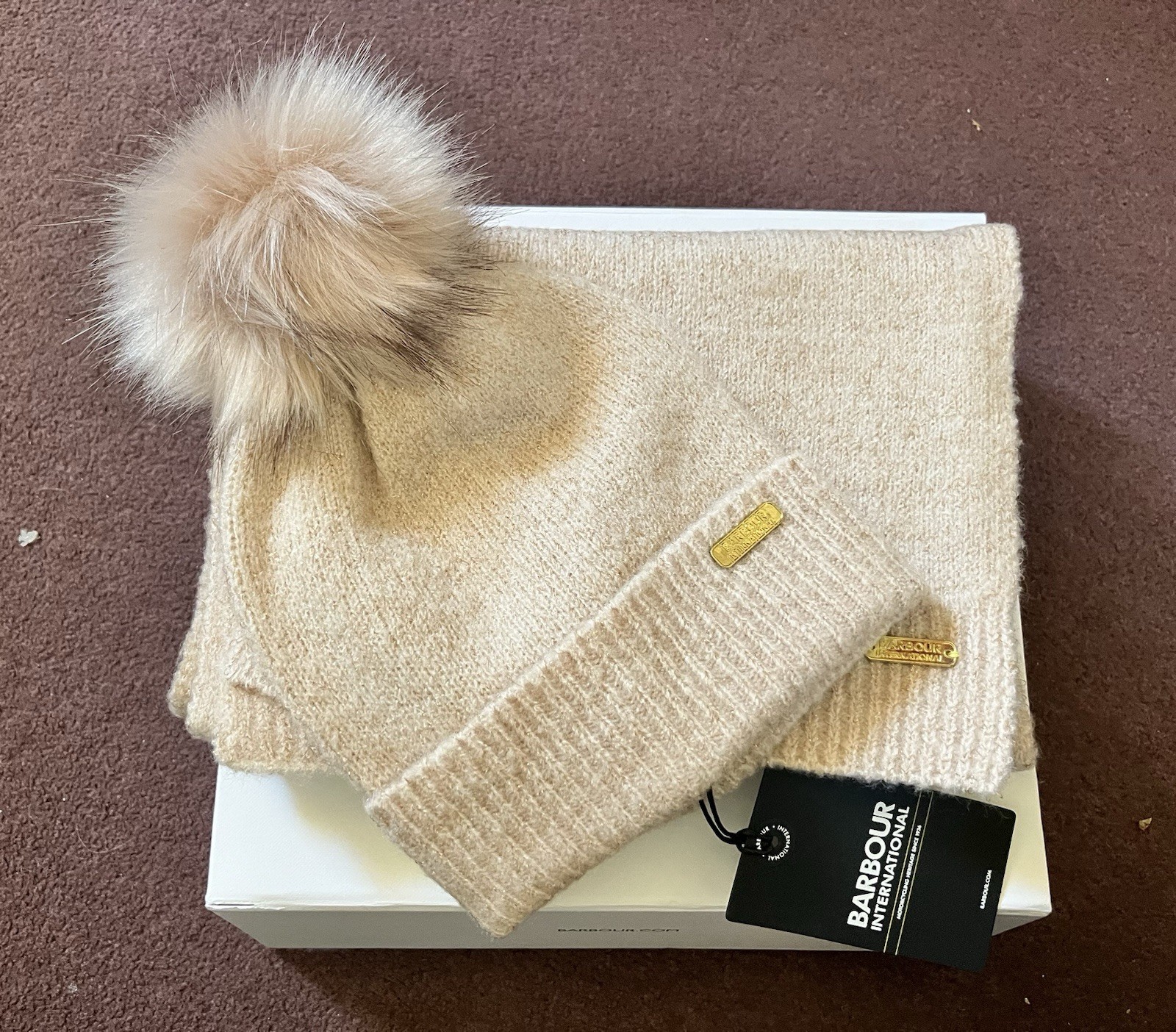 Barbour International Women's Light Pink Knit Hat & Scarf Set