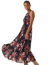 Anthropologie Navy Floral Tiered Tropical Flowy Sheer Strappy Halter Maxi Dress