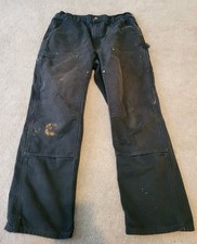 Vintage Carhartt B01 BLK Double Knee Black Distressed Faded Paint Sz 34x29 