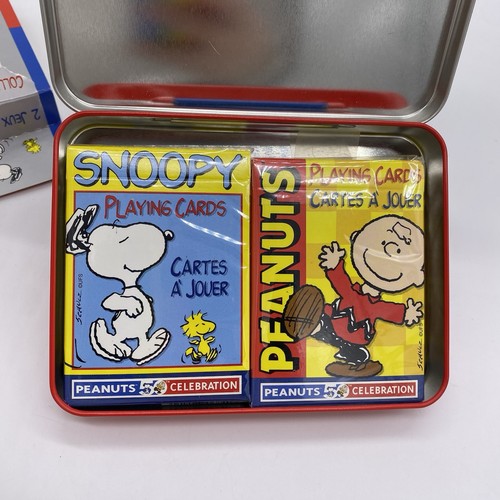 1999 Peanuts 50th Celebration Collector Tin 2 Decks Playing Cards Hoyle Games - Picture 2 of 9