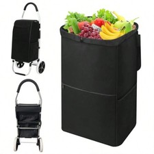 Waterproof Shopping Trolley Bag with Cover Foldable Cart Liner Black