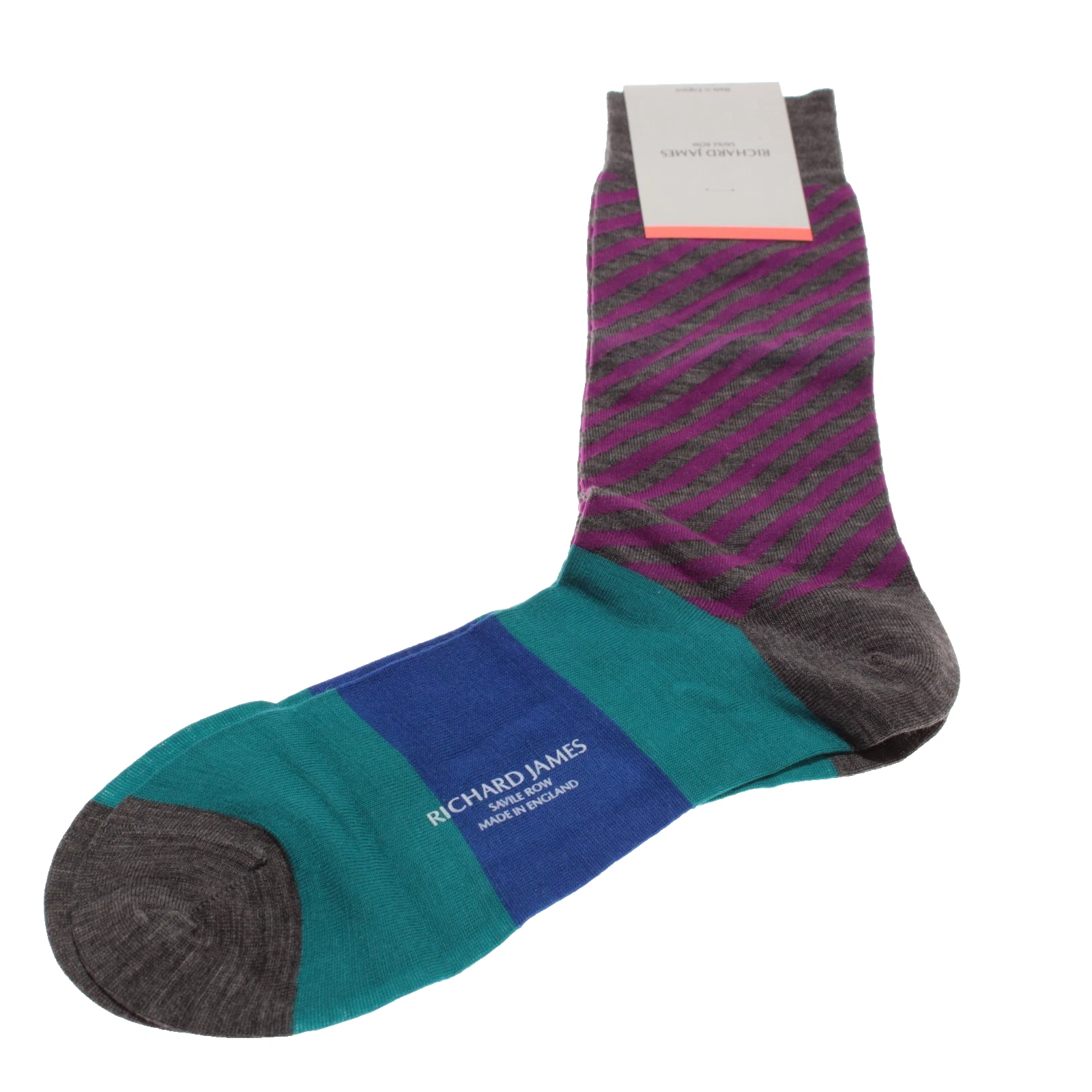 Richard James NWT Kerr Dress Socks Size M in Gray / Blues / Purple Stripes