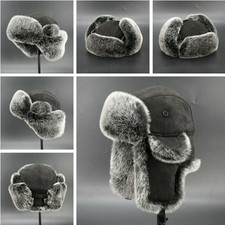 Men Trapper Hat Cap Ski Ushanka Russian Cossack Faux Fur Suede Leather Warm