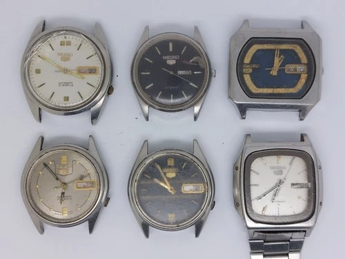 Lot of 6 Vintage Seiko 5 Automatic Men's Wrist Watches Japan Used