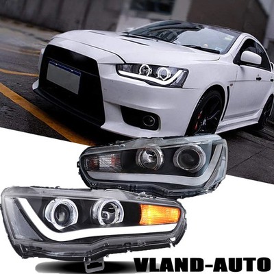 Fits 2008-2017 Mitsubishi Lancer EVO X LED Strip Projector Headlights Lamps Pair