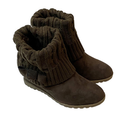 Bella Marie Marisa Sweater Cuff Wedge Ankle Boots, Brown, Size 7