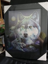 Hochwertiges 3D Effekt Bild auf Holzrahmen - Wolf, 36,5 x 46 cm.Neu!! 