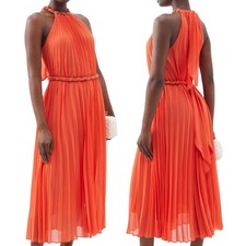 Zimmermann Sunray Pleated Chiffon Maxi Dress Tangerine Orange Size 6