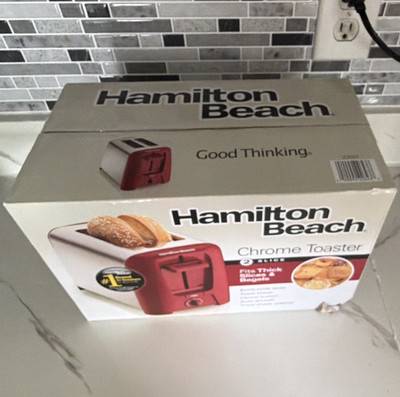 Hamilton Beach Chrome Toaster 2-Slice Wide-Slot Bagel Red/White Crumb Tray