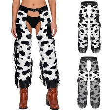 Women Trousers Pocket Detail Chaps Vintage Pants Themed Party Cowboy Bottoms