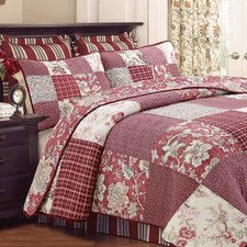 100 Cotton True Patchwork Reversible Red Rose Plaid Floral Quilt Bedding Set