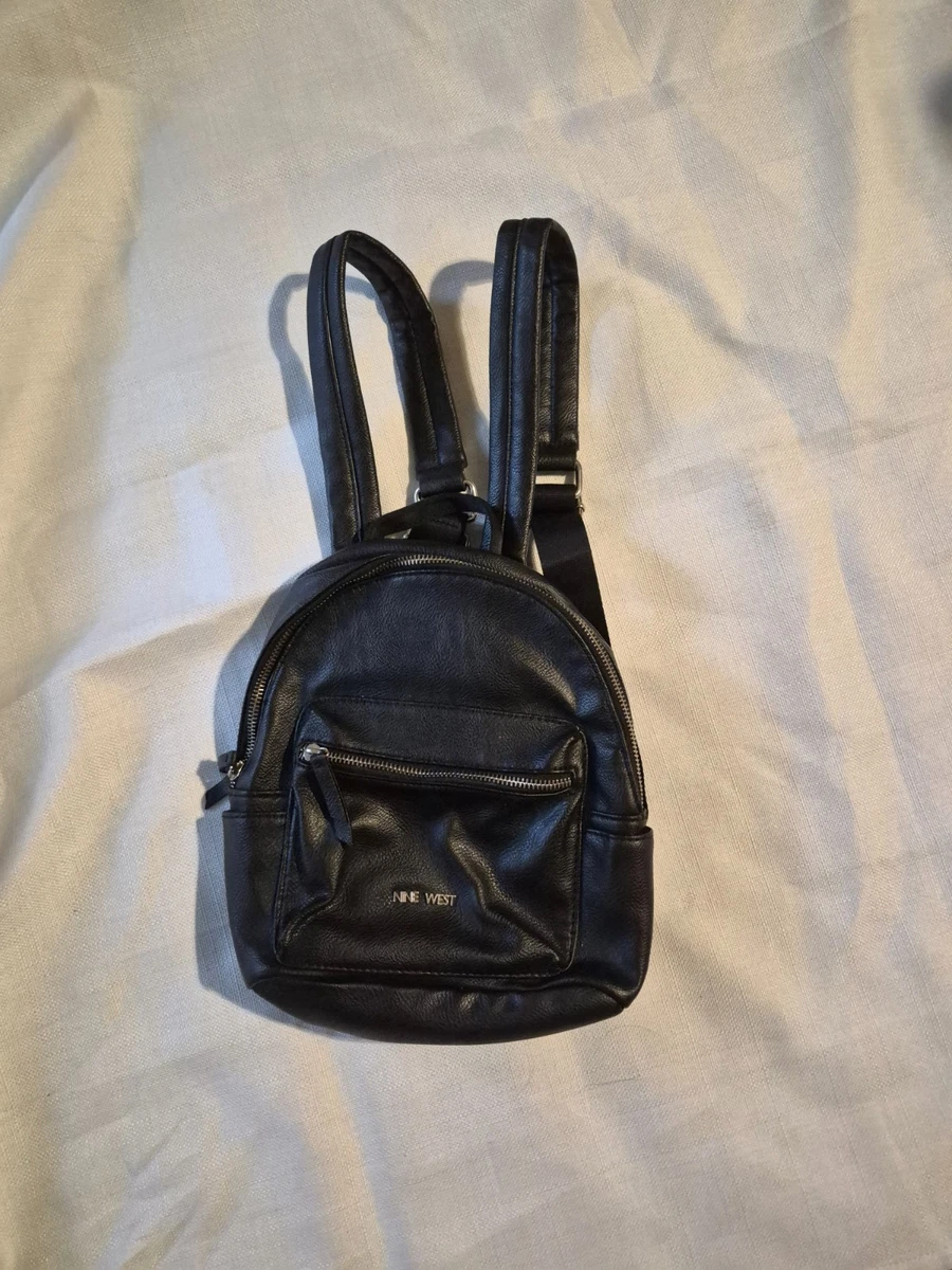 Nine West Black Faux Leather Flap Backpack Mini Front Zip Pocket Nine West Small Backpacks for Women for sale | eBay main image 2