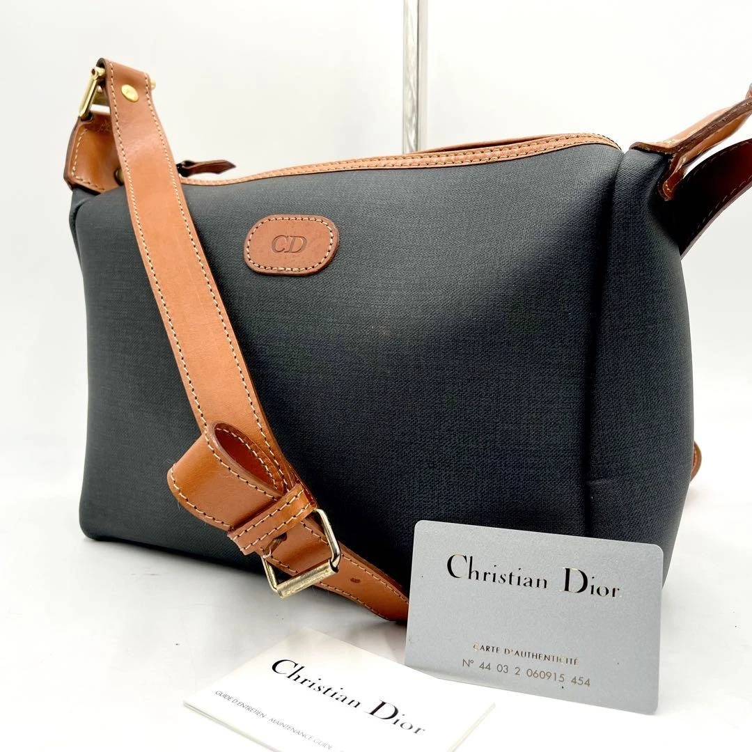 Sac bandoulière Christian Dior logo cuir marron marine vintage bandoulière Japon 417J