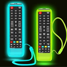 2 Pack Silicone Case for Samsung TV Remote Cover Glow in Dark with Lanyard