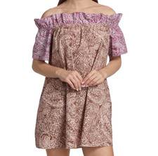 Free People Dress Womens Small Sophie Printed Off The Shoulder Cotton Mini S