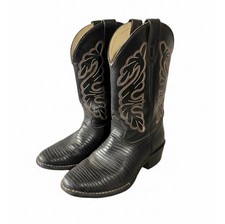 VINTAGE TEXAS All American Made Cowboy Boots Size 1.5 D Youth Black USA