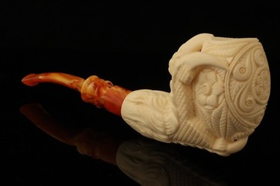 srv - Carved Eagle's Claw Block Meerschaum Pipe with custom case 15148
