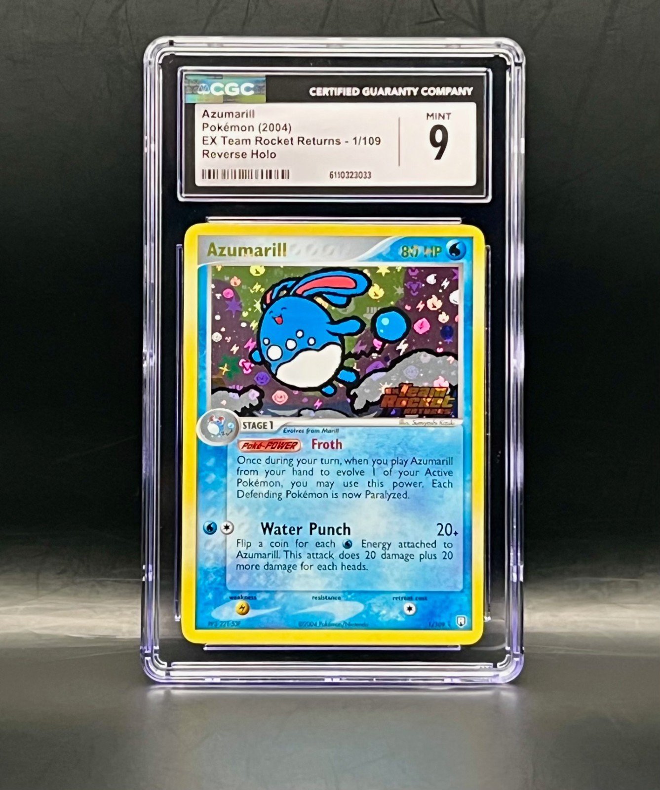 Azumarill 1/109 Reverse Holo Rare Stamp-2004 Pokémon EX Team Rocket Returns CGC9