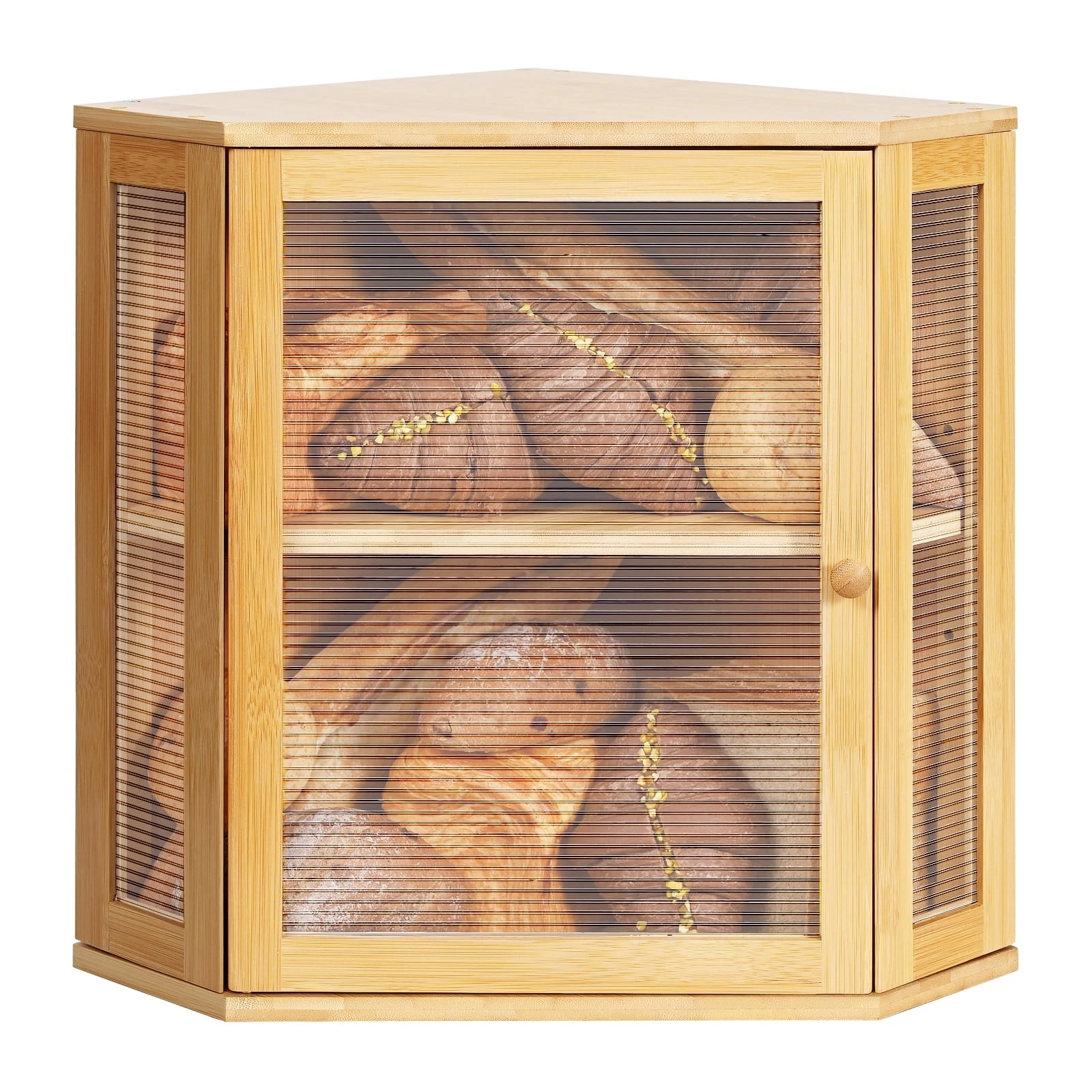 Bamboo Bread Box,2-Tier Bread Box Kitchen Countertop,Corner Bread Storage Bread