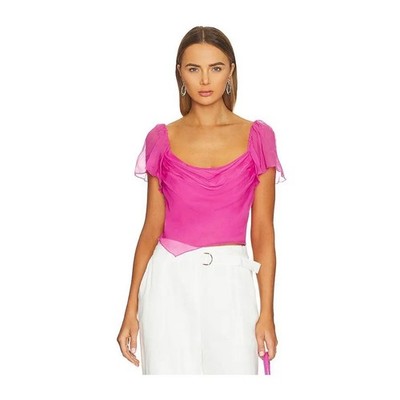 Amanda Uprichard Aliyah 100% Silk Sheer Sleeve Top in ''Rose Pink'' Size XS