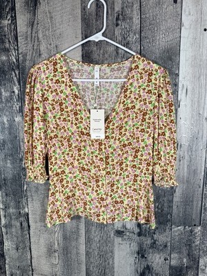 NWT Mango Women s Printed Puff Sleeve Blouse Size 4 Small