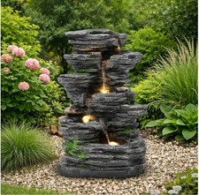 Solar Powered Garden Water Feature with LED Lights Cascade Water Fountain