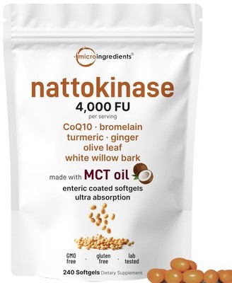 Micro Ingredients Nattokinase 4,000 FU Equivalent, 240 240 Count (Pack of 1) 