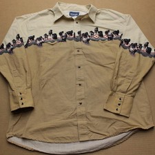 Wrangler Western Shirt Mens Sz XL Horse Wraparound Horse Aztec Pearl Snap Cowboy