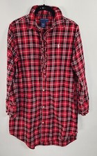 Ralph Lauren Shirt Dress Red Tartan Plaid Knee Length Button Up Long Sleeve