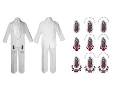 Baby Boy Teen Baptism Formal White Shawl Lapel Suit Silver Maria on Stole S-20