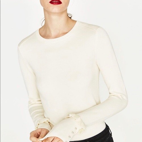 ZARA Knit Sweater With Ruffle and Pearl 