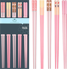 Pink Chopsticks Reusable Dishwasher Safe, 9.57 Inches Premium Non-Slip Lightweig