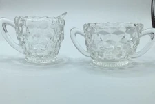 Whitehall Clear Cubist Set Creamer and Open Sugar With Handles Vintage Set