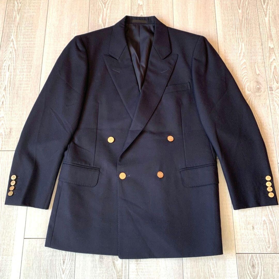 Burberry’s Tailored Jacket Tasmanian Wool Navy Double Button Men Size Free Used